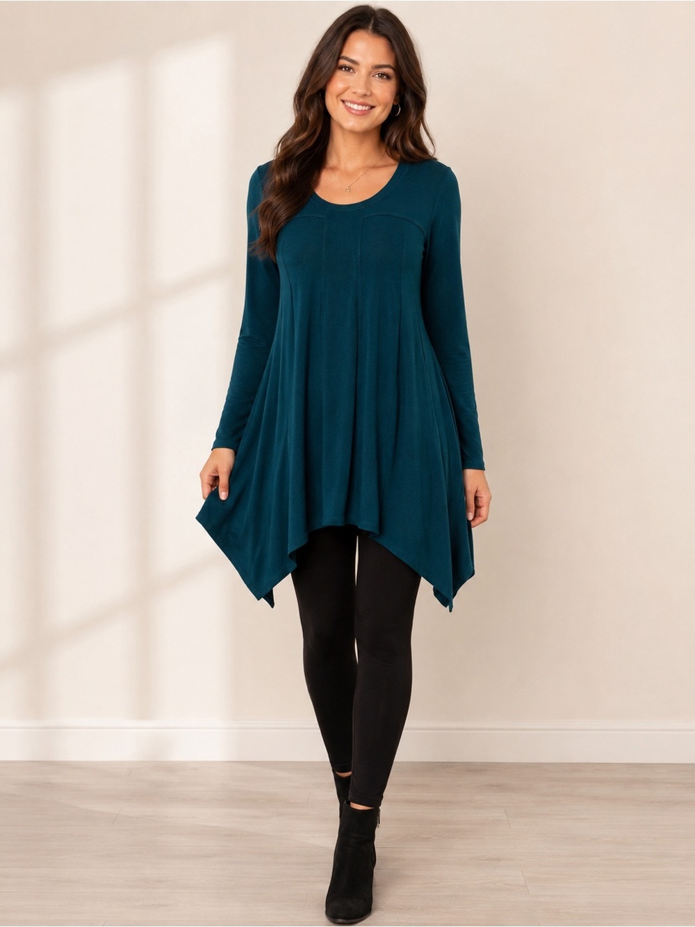 Kate & Mallory Teal Asymmetric Handkerchief Hem Tunic NWOT